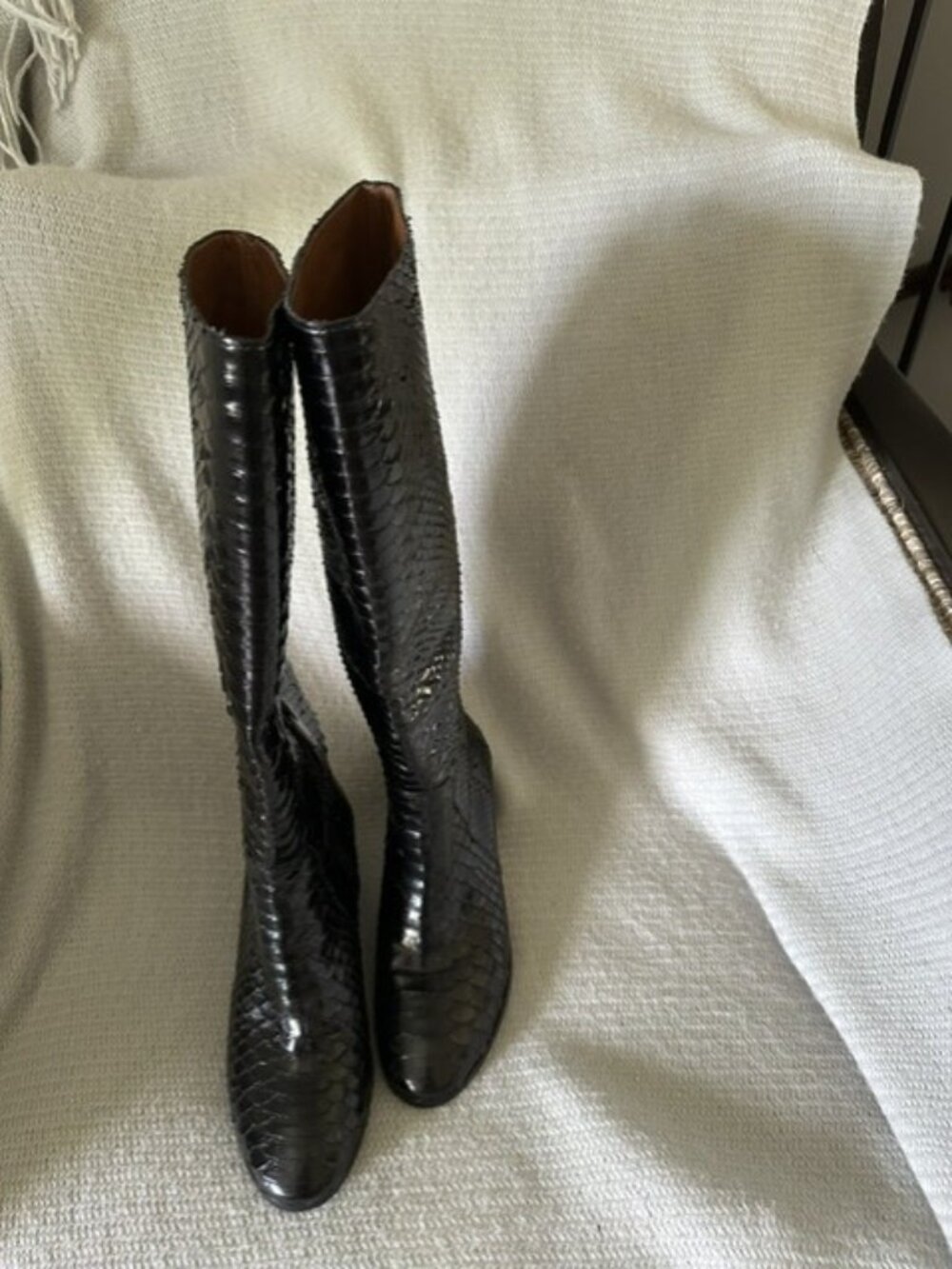 Aquatalia Croc Embossed Black Leather Tall Boot Size 5